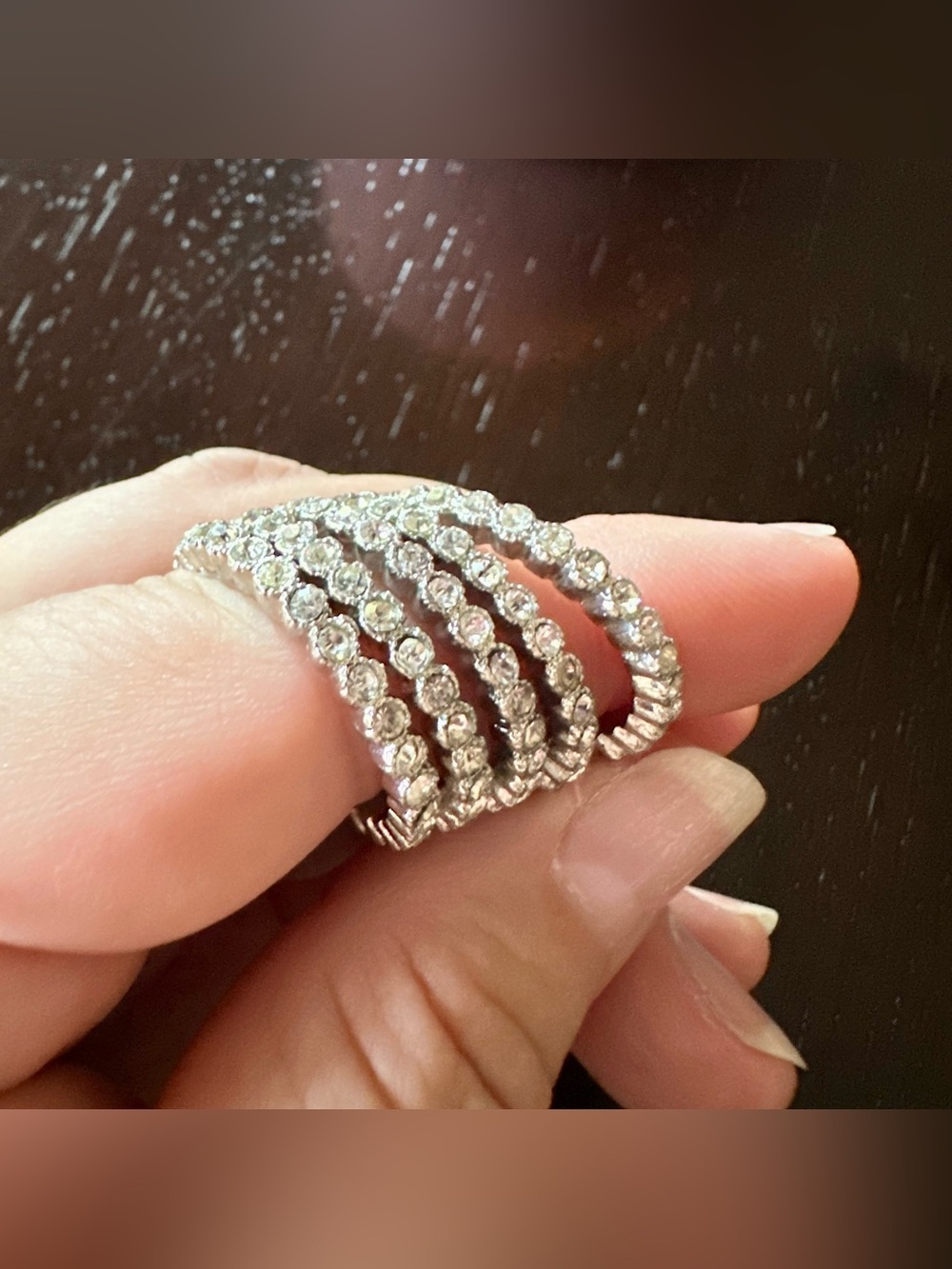 5-Piece Silver Tone Rhinestone Stackable Ring Set - Picture 2 of 5